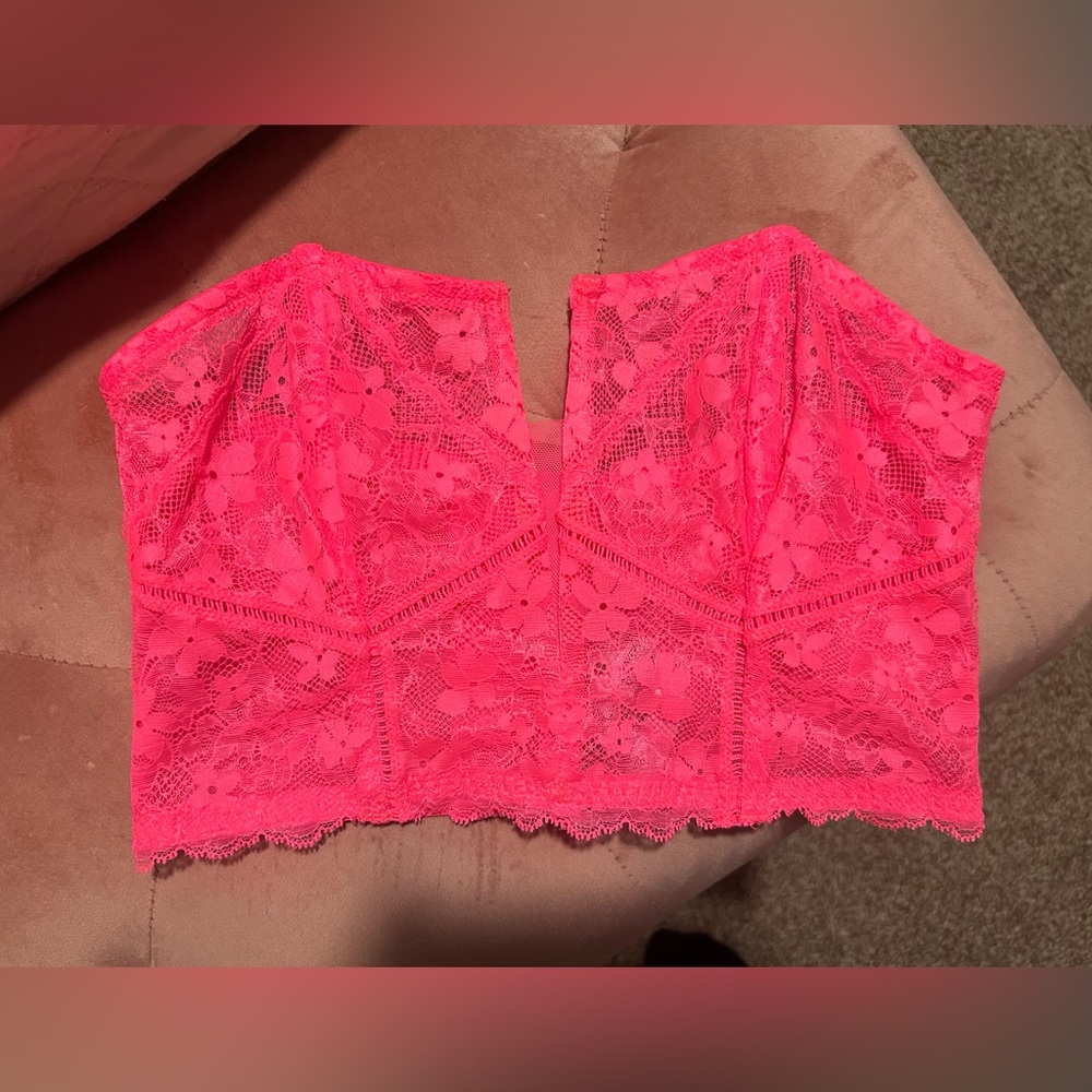 Victoria's Secret Neon Pink Lace Crop Top